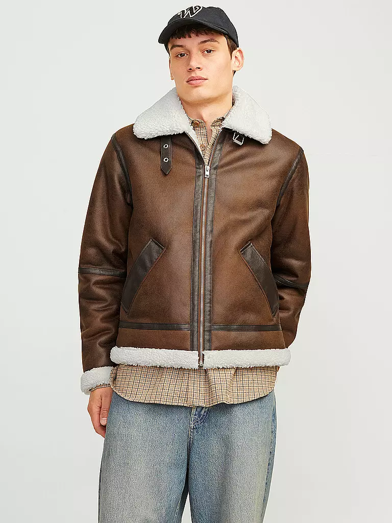 JACK & JONES Jacke in Shearling-Optik  JORCOLE braun