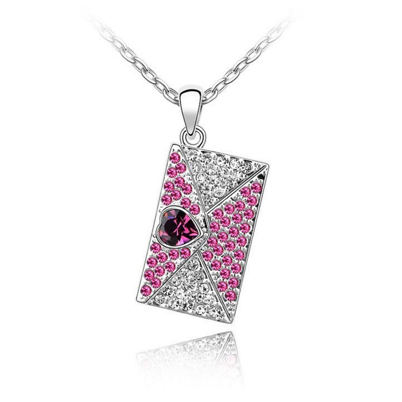 Pendentif Lettre d'Amour orné de Cristal rose de Swarovski