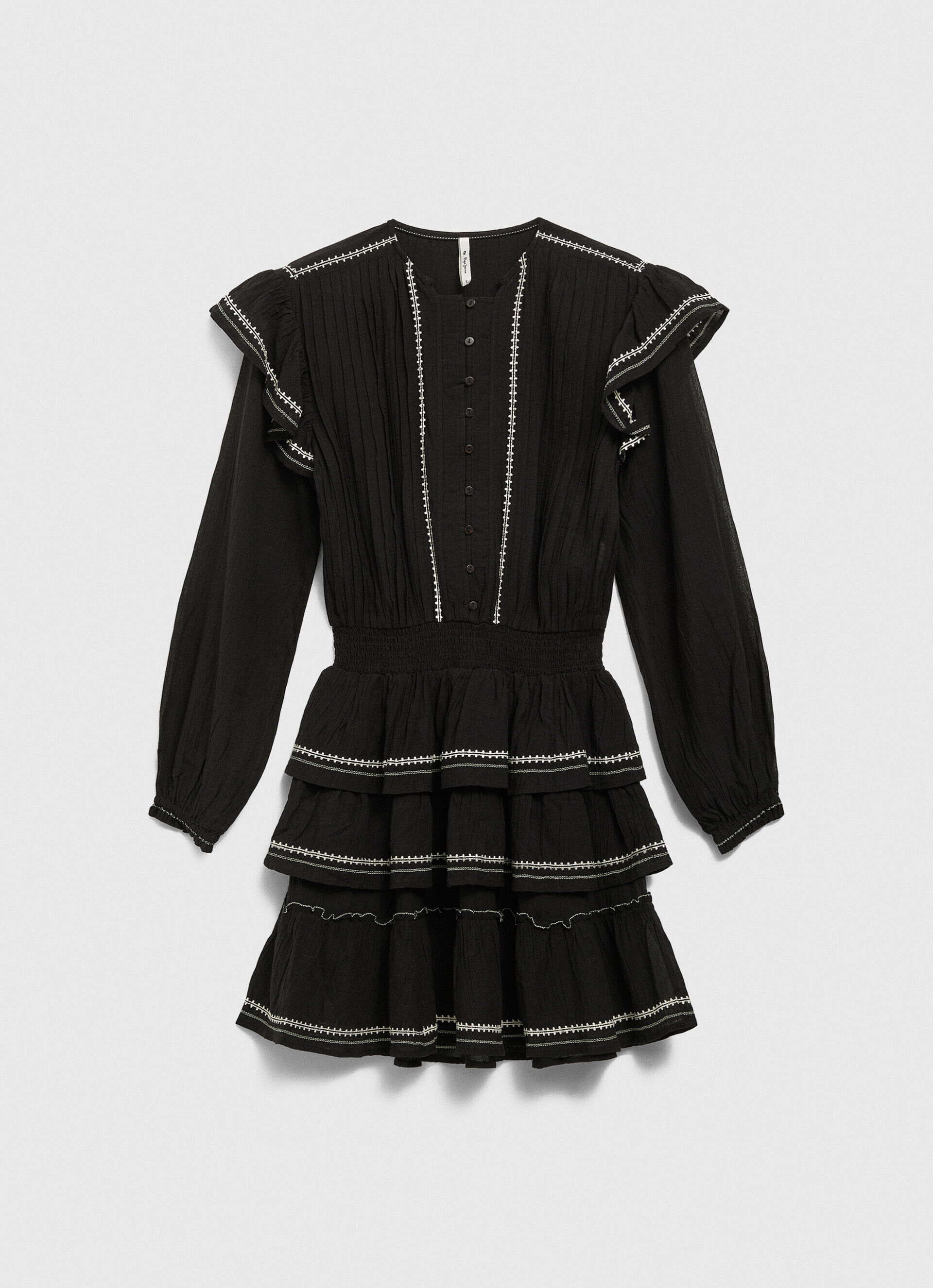 Mini vestido com detalhes bordados - preto