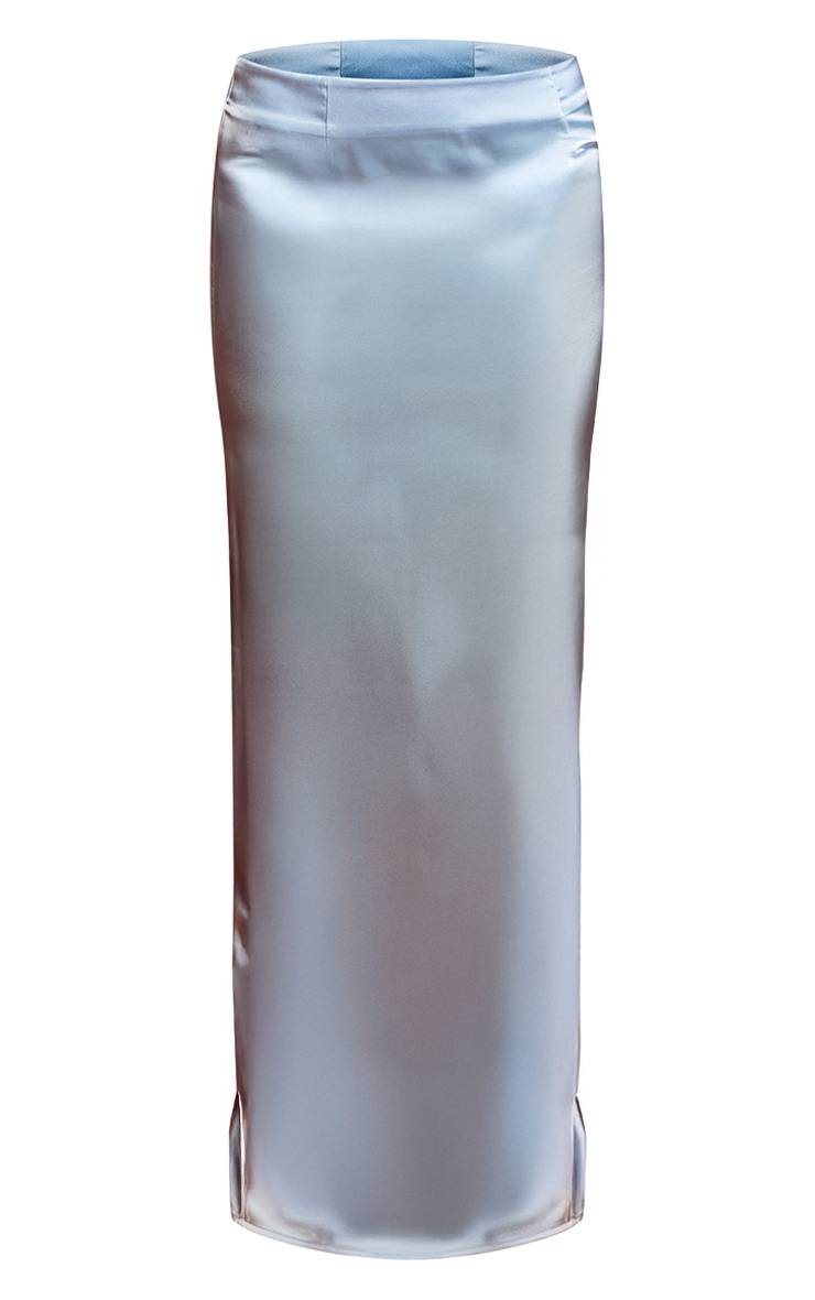 Aqua Blue Jupe Longue Satinée Taille Mi-haute Ensemble Coordonné