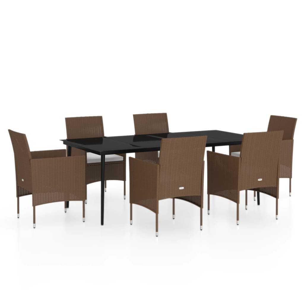 Mobilier de salle à manger de jardin coussins 7 pièces marron/noir
