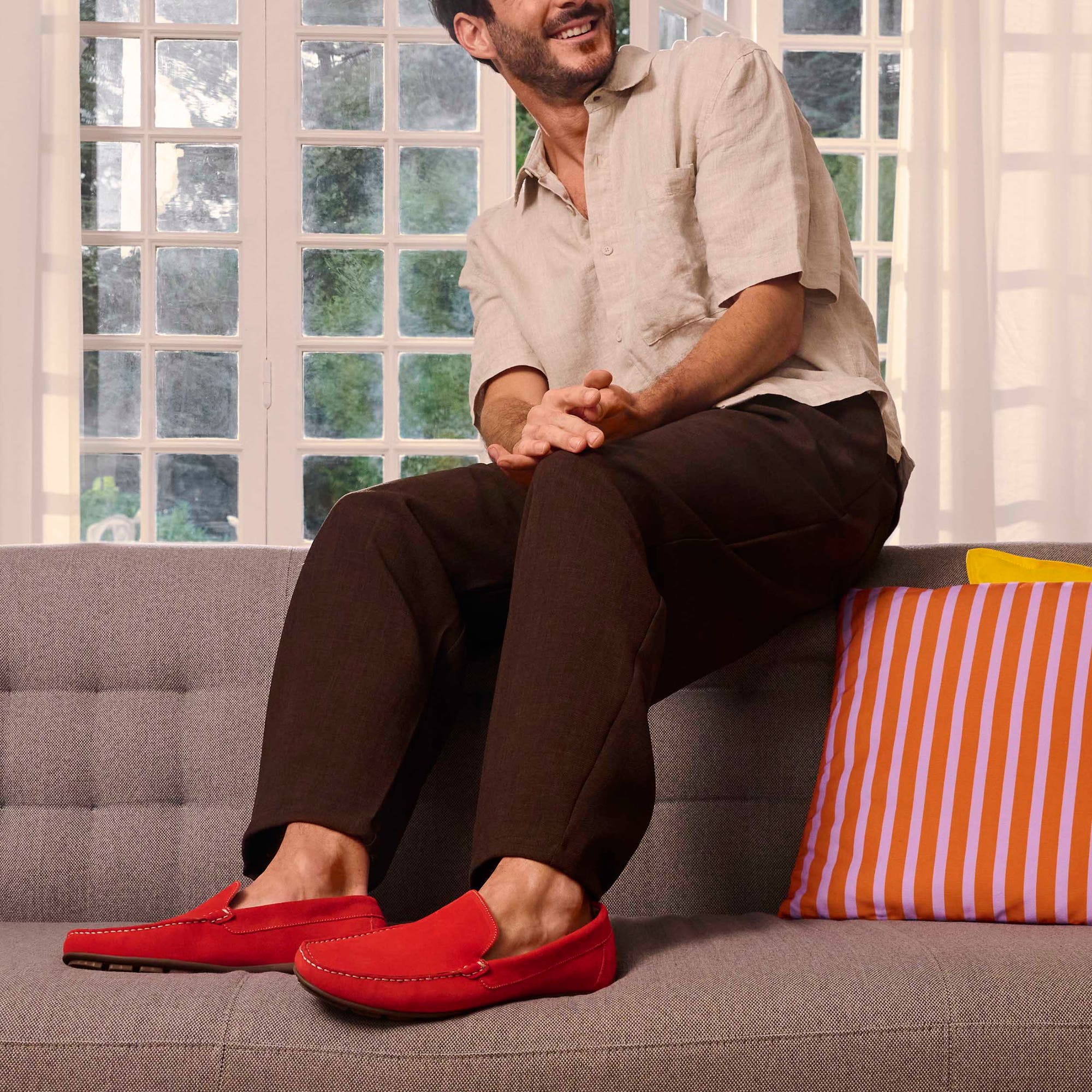 Mocassins Homme en cuir orange