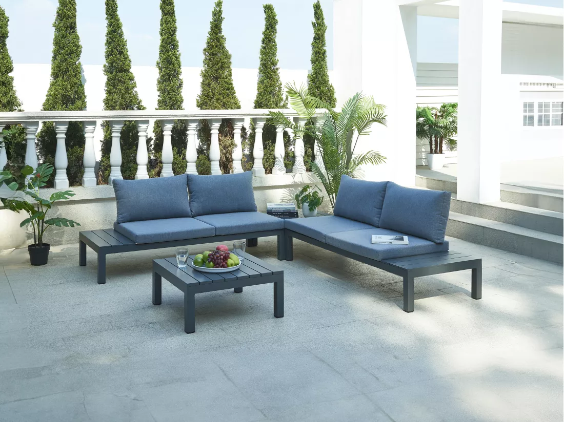 Salon de jardin modulable en aluminium : 1 canapé d'angle + 1 table basse - Anthracite - RISILI de MYLIA