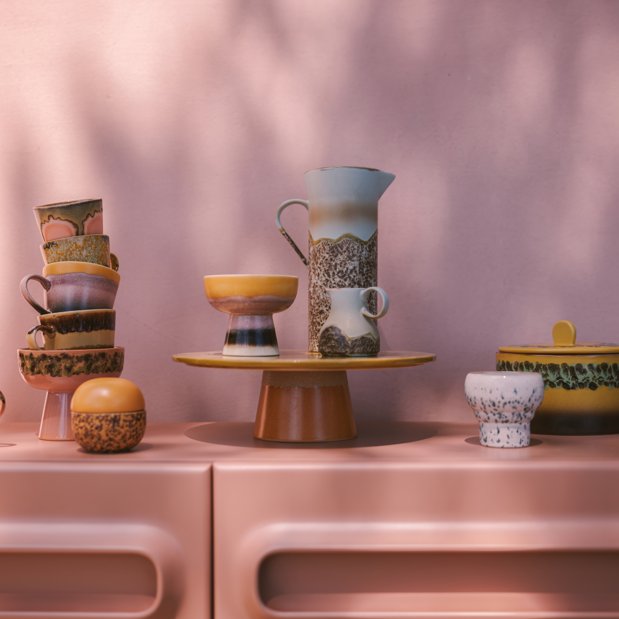 Servies 70s ceramics tapas schaal op voet S sunshade