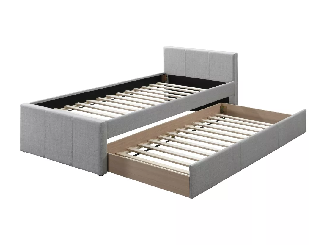 Lit gigogne 90 x 190 cm - Tissu - Gris + Matelas - DORITALO