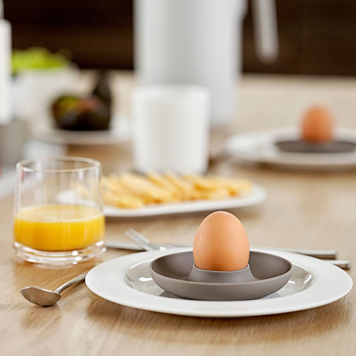 Eggbecher + holder 4 stk, taupe