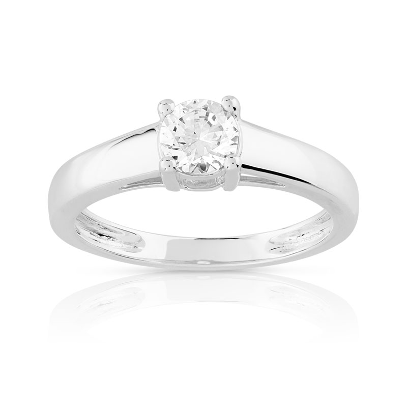 Bague solitaire or 750 blanc diamant 50/100e de carat