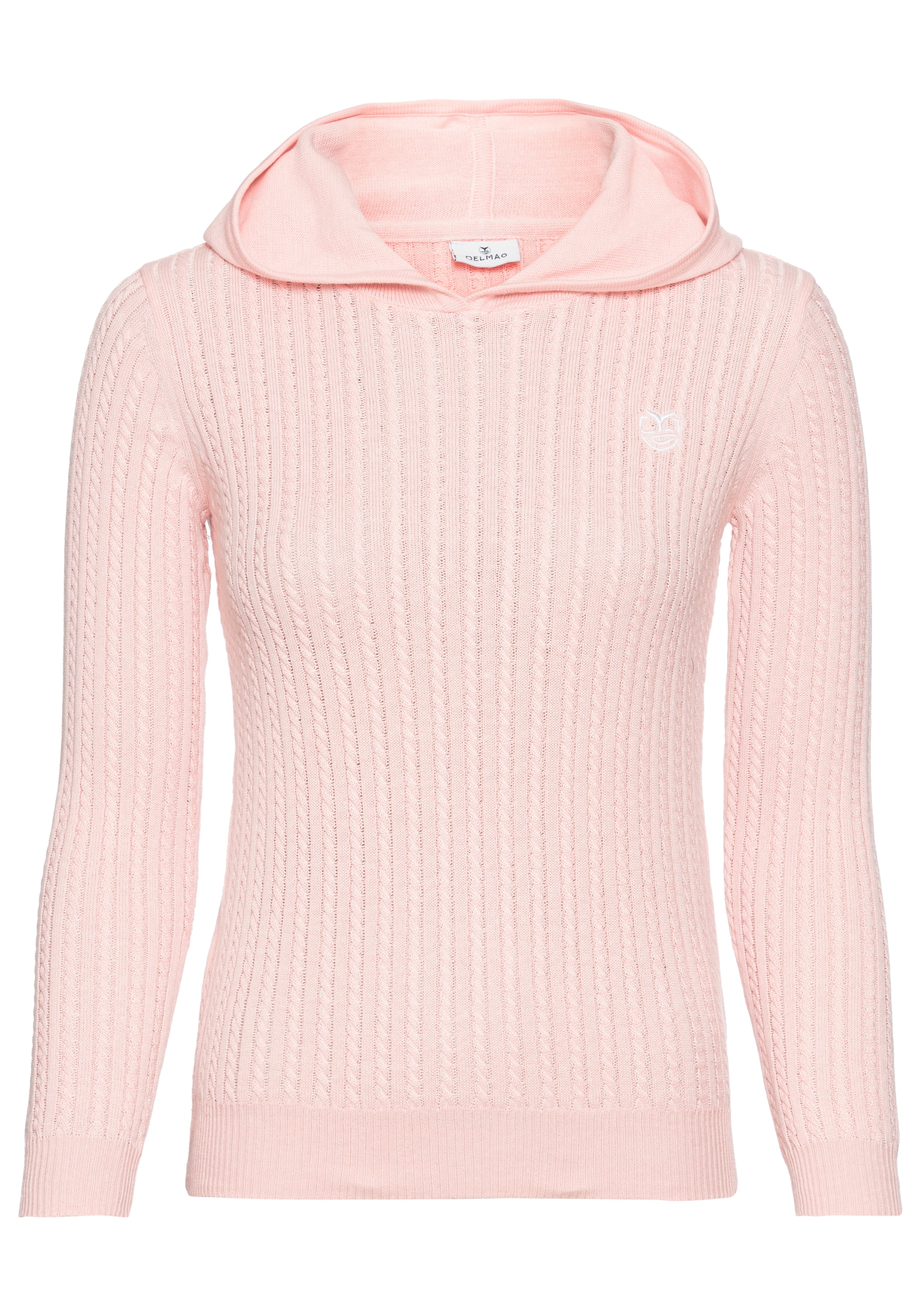 DELMAO Strickpullover »Zopf-Strickpullover aus Feinstrick mit Kapuze«, aus weichem Strick für Mädchen