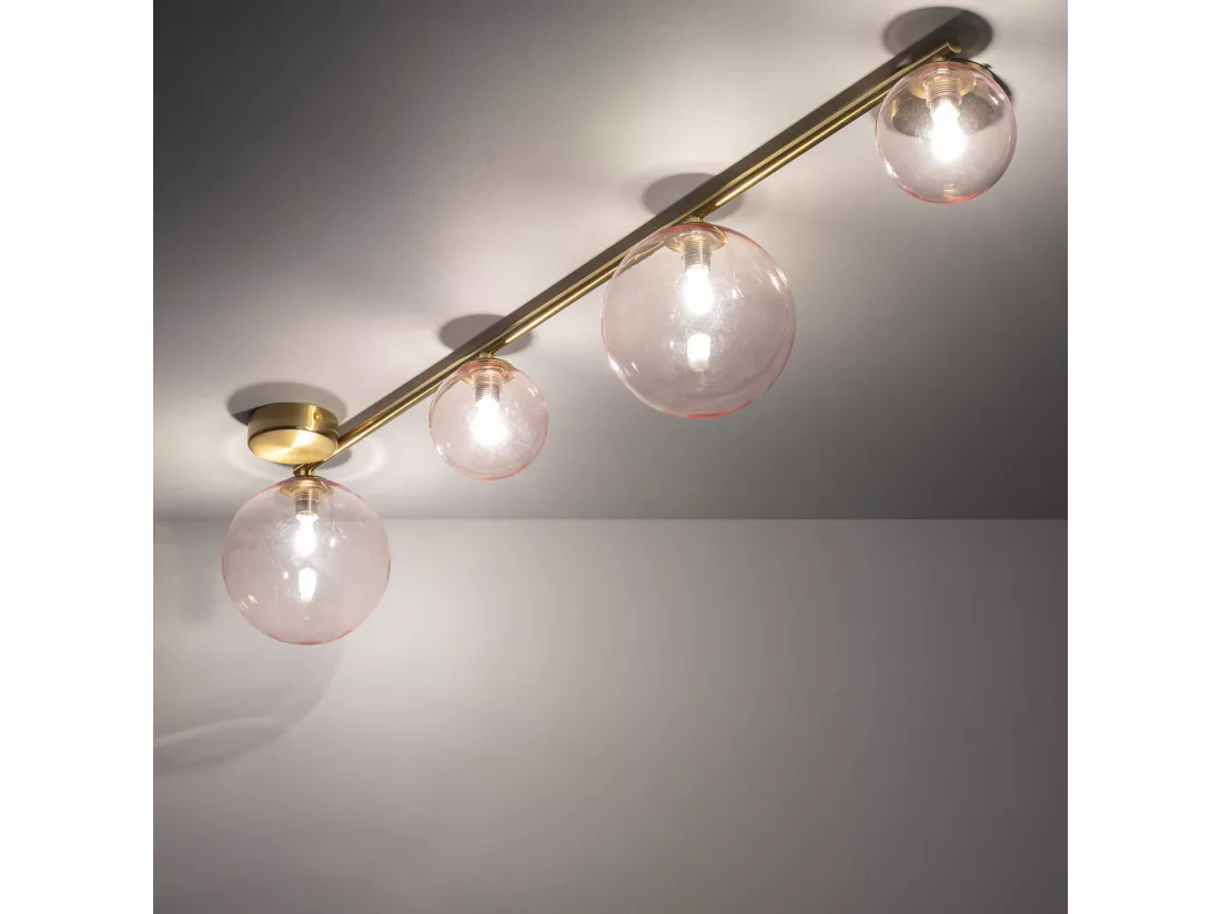 Plafonnier Métal et Verre Moonlight Brass 4 Spots Rose