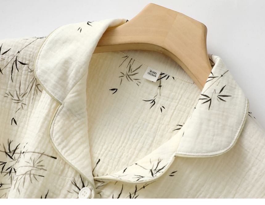 Finlies - Koppel bijpassende pyjamaset: shirt met korte mouwen en bladprint + shorts met elastische taille (verschillende ontwerpen)