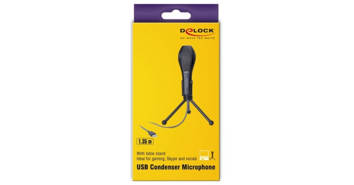 DeLOCKUSB Condenser Microfoon   (Zwart, met tafel standaard)