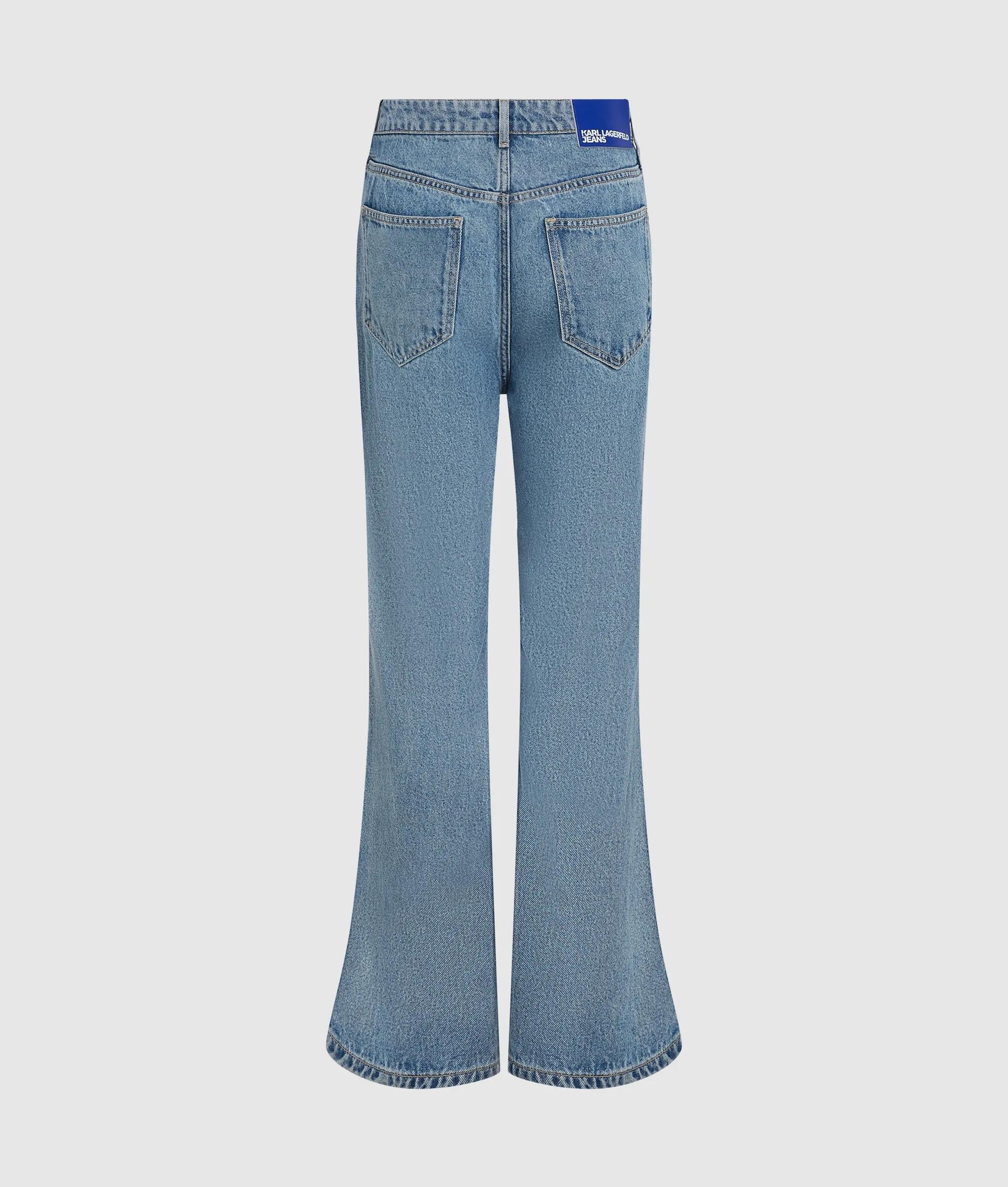 Hoog uitgesneden blauwe flare jeans