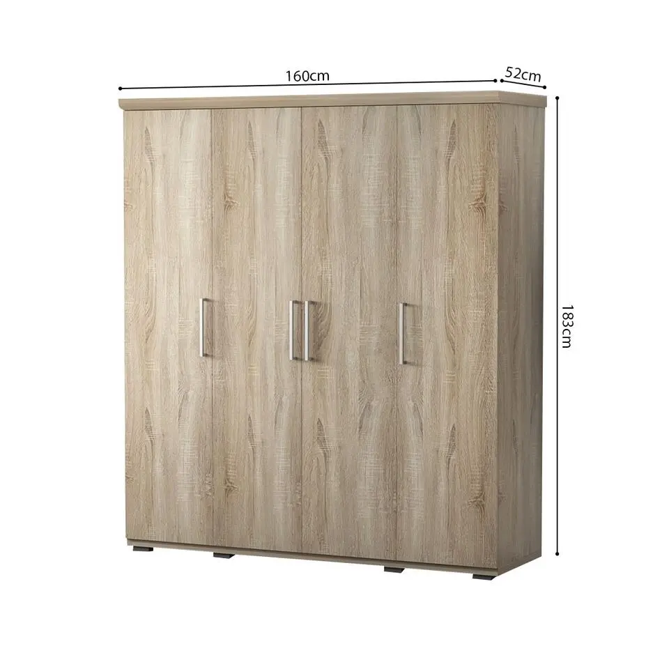 Interiax Kledingkast 'Mila' - Sonoma Eik - 4 Deurs - 183x160x52cm