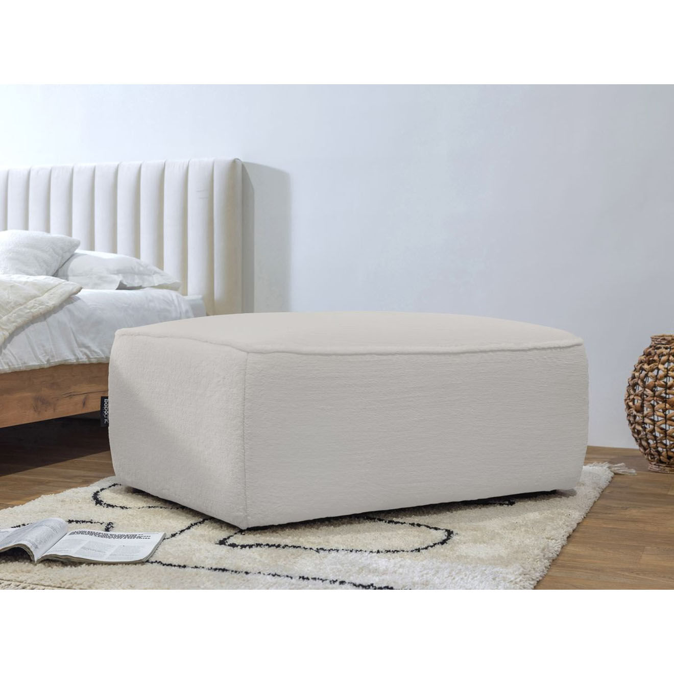 Bobochic Pouf rectangulaire angora gris clair - 100x70x44 cm