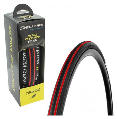 Pneu 700 x 23c  Deli route noir bande rouge tringle souple