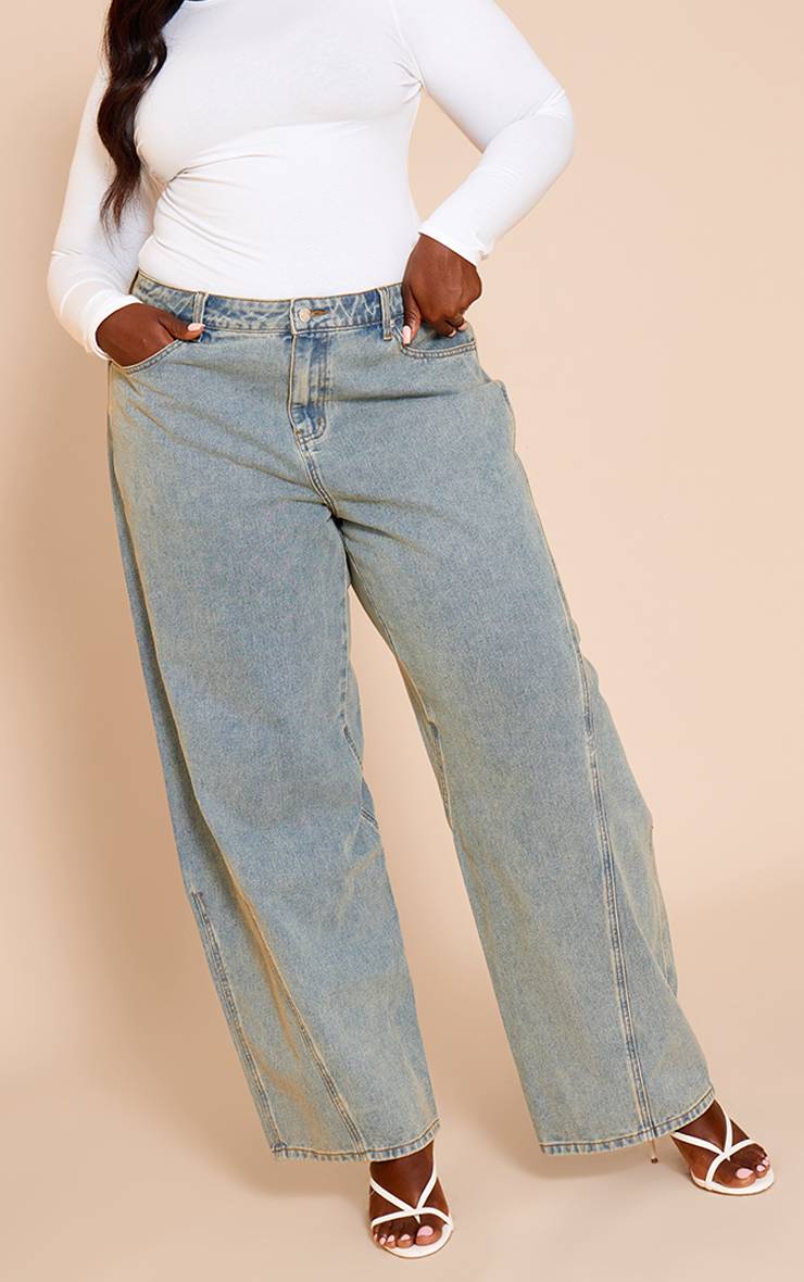 Délavage Vintage Jean Large Décontracté Avec Détails De Coutures - Grande Taille