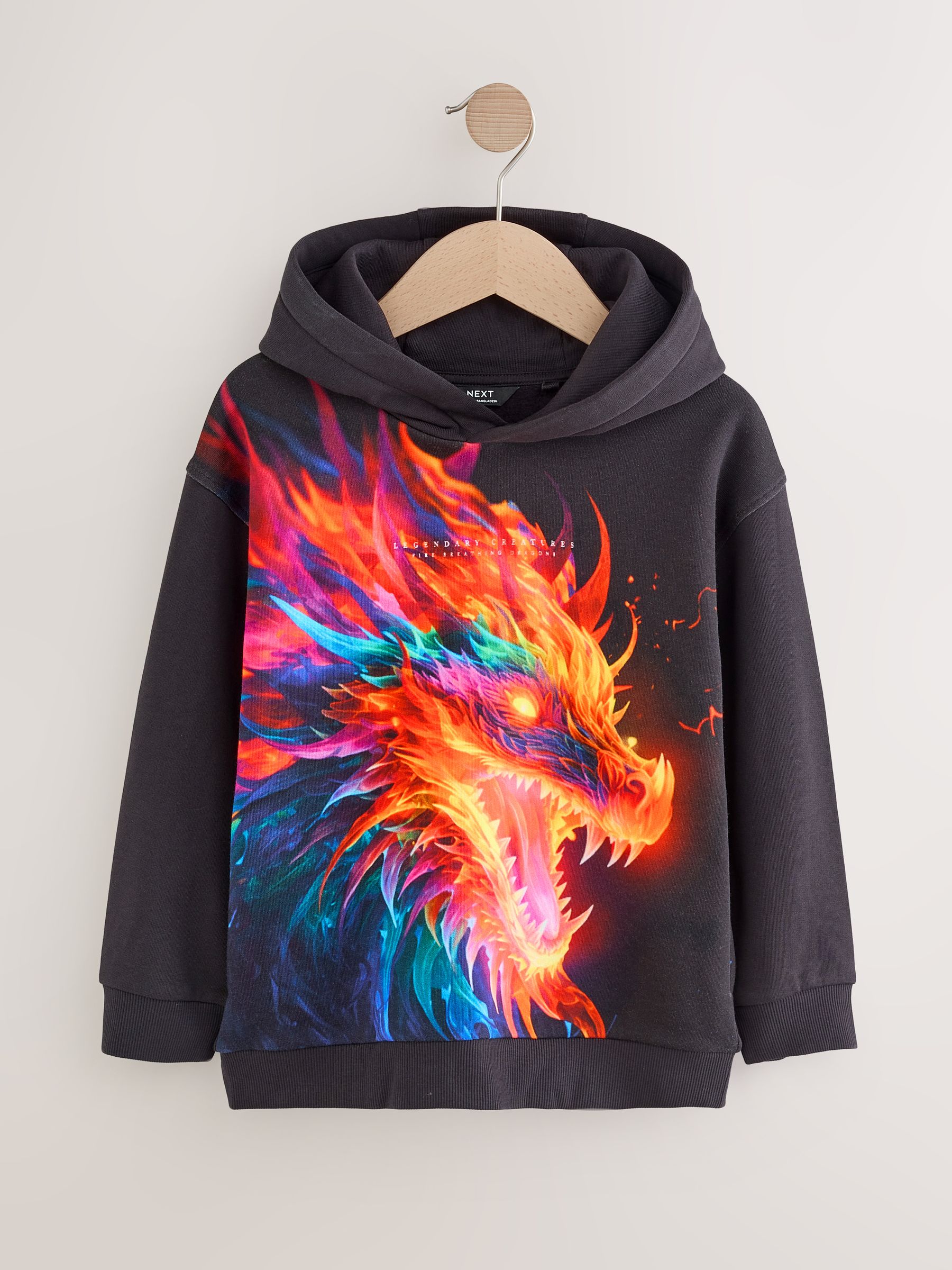 Zwart met draak - Grafische print hoodie voor oudere jongens (3-16jaar)