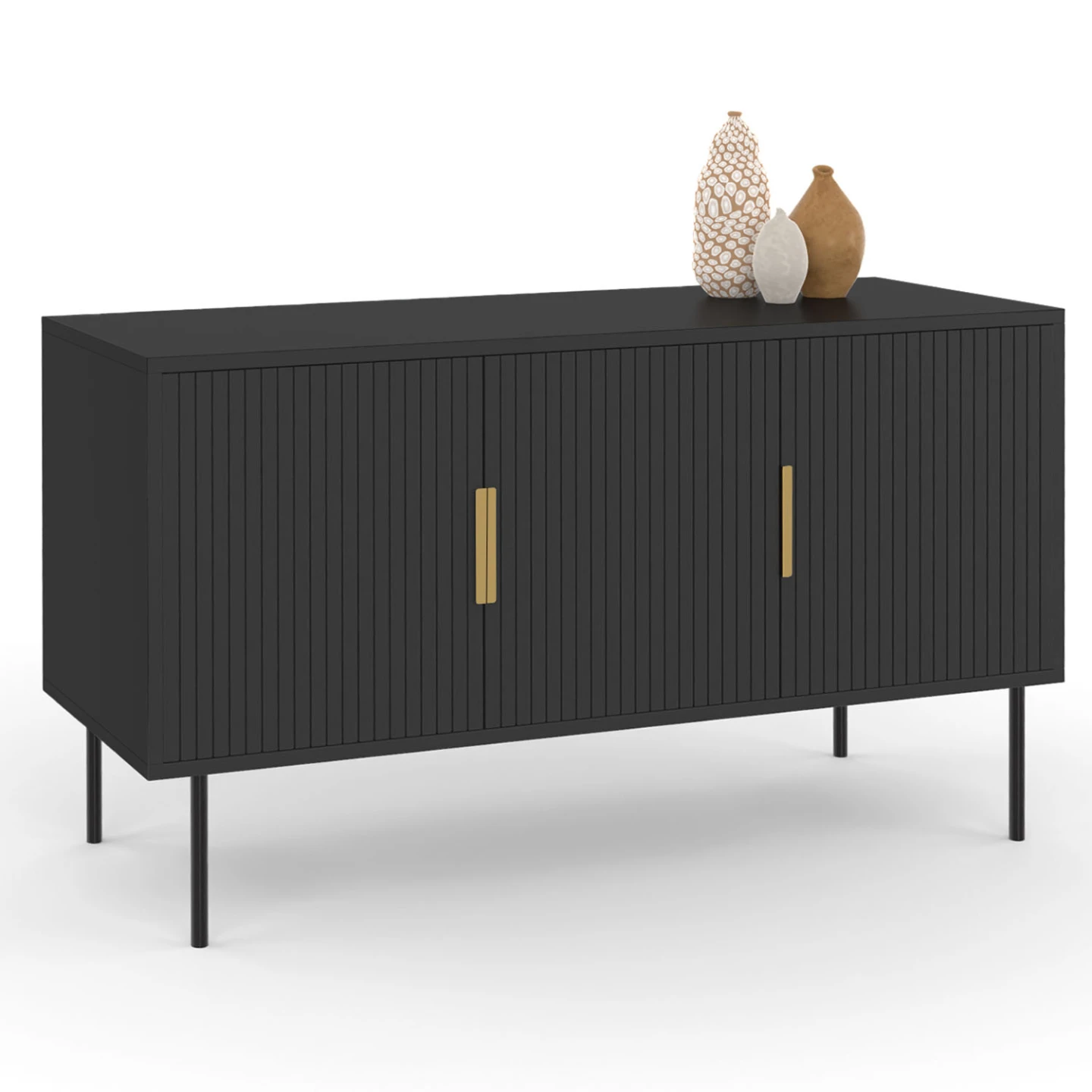 Buffet 110 cm MARCEL 3 portes lattes tasseau bois noir