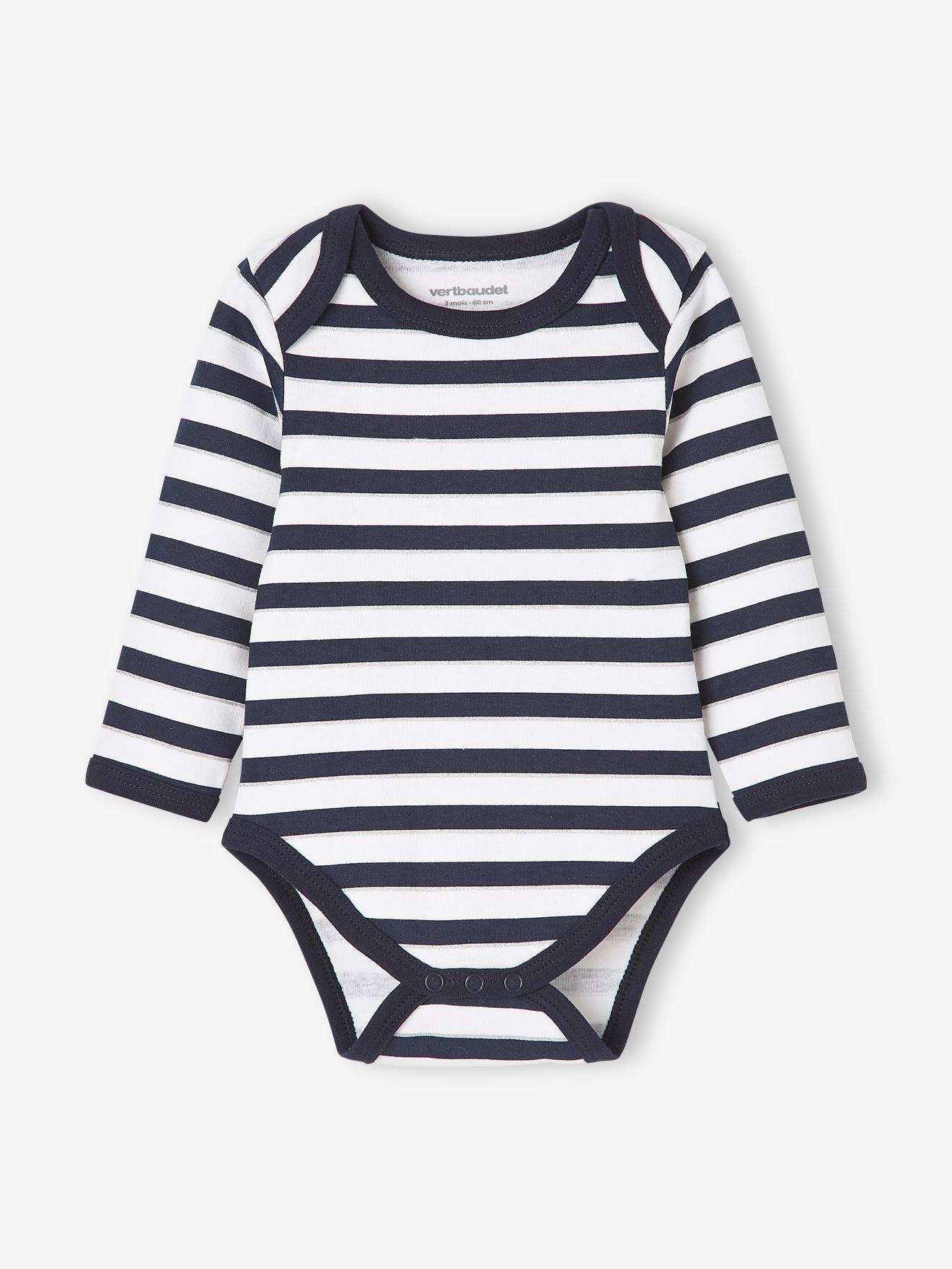 Conjunto de 3 bodies de manga comprida com cavas americanas, azul bebê escuro bicolor/multicolorido