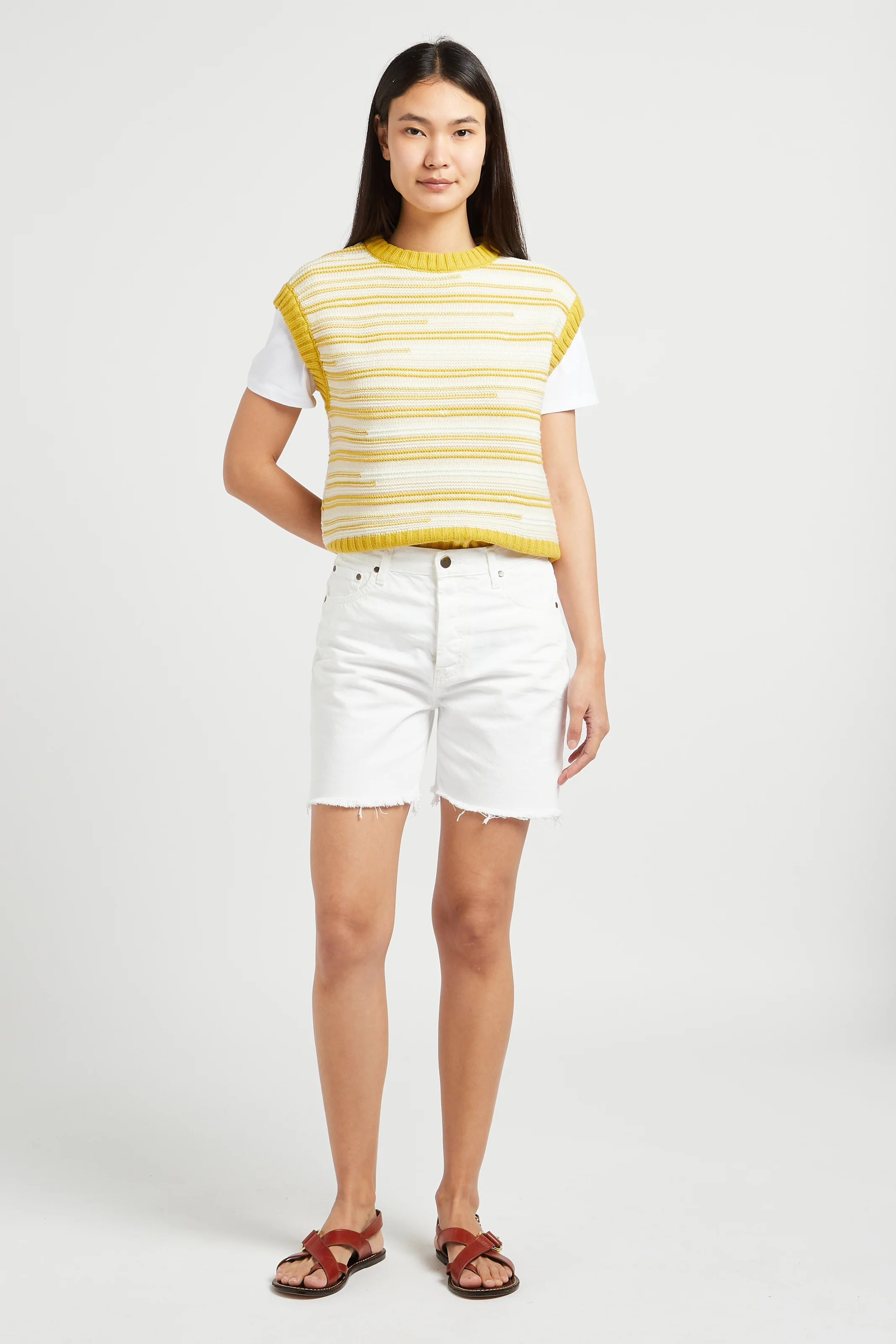 DANIS - Tee-shirt droit col rond en coton mélangé | Blanc