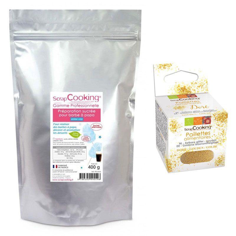 Préparation barbe à papa bleue 400 g + paillettes dorées Scrapcooking