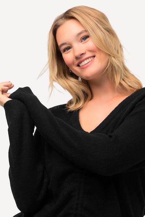Pullover, Raffband, V-Ausschnitt, Langarm