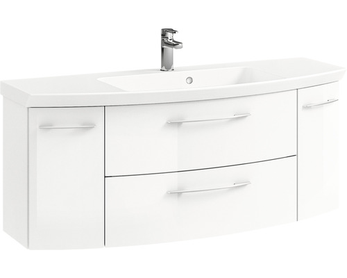 Cassca Sprint badkamermeubelset, BxD 121 x 46,2 cm, hoogglans witte fronten, 2-delige set met wastafel van mineraalmarmer