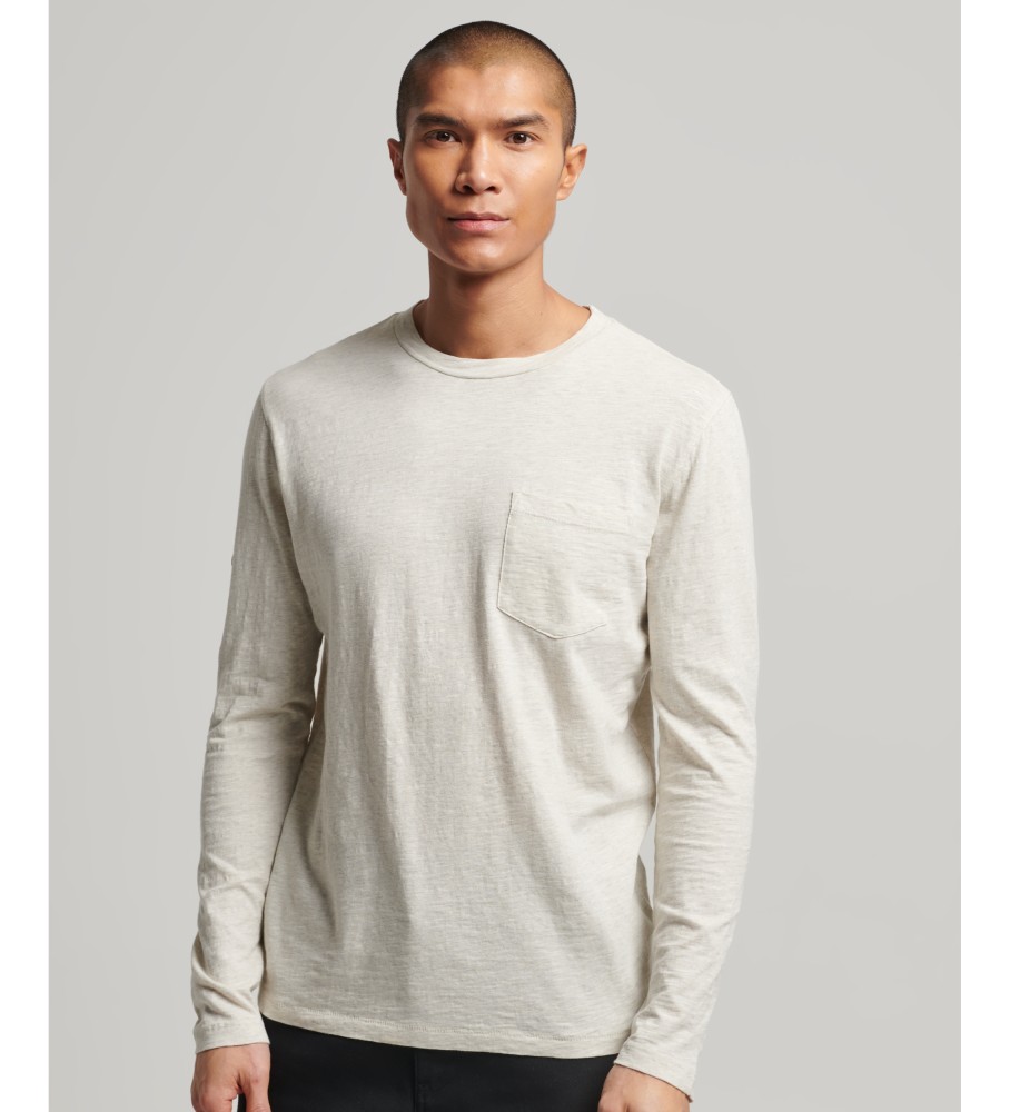 Camiseta de manga comprida bege Superdry em malha texturizada