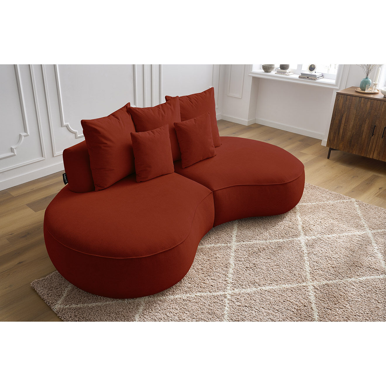 Bobochic Canapé droit fixe 3 places saint-germain tissu texturé rouge - 260x145x92 cm