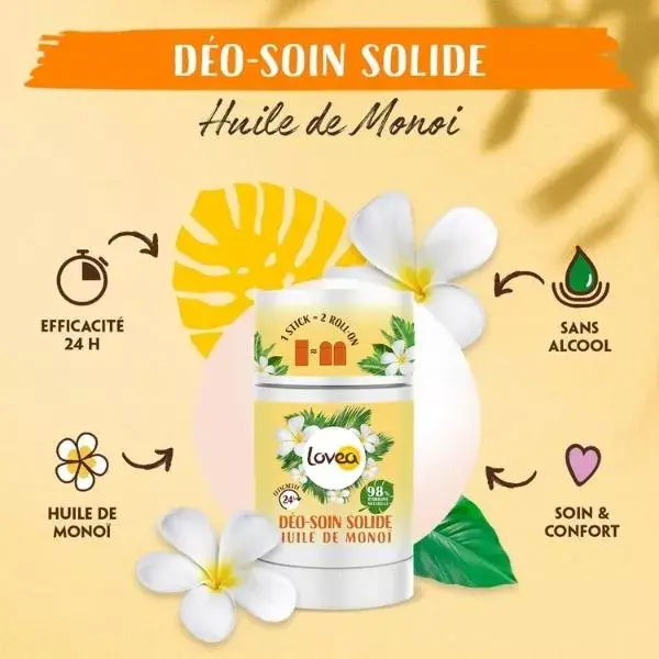 Lovea - Desodorante - Solid Care - Desodorante - Óleo de Monoi - Eficácia 24h 50g