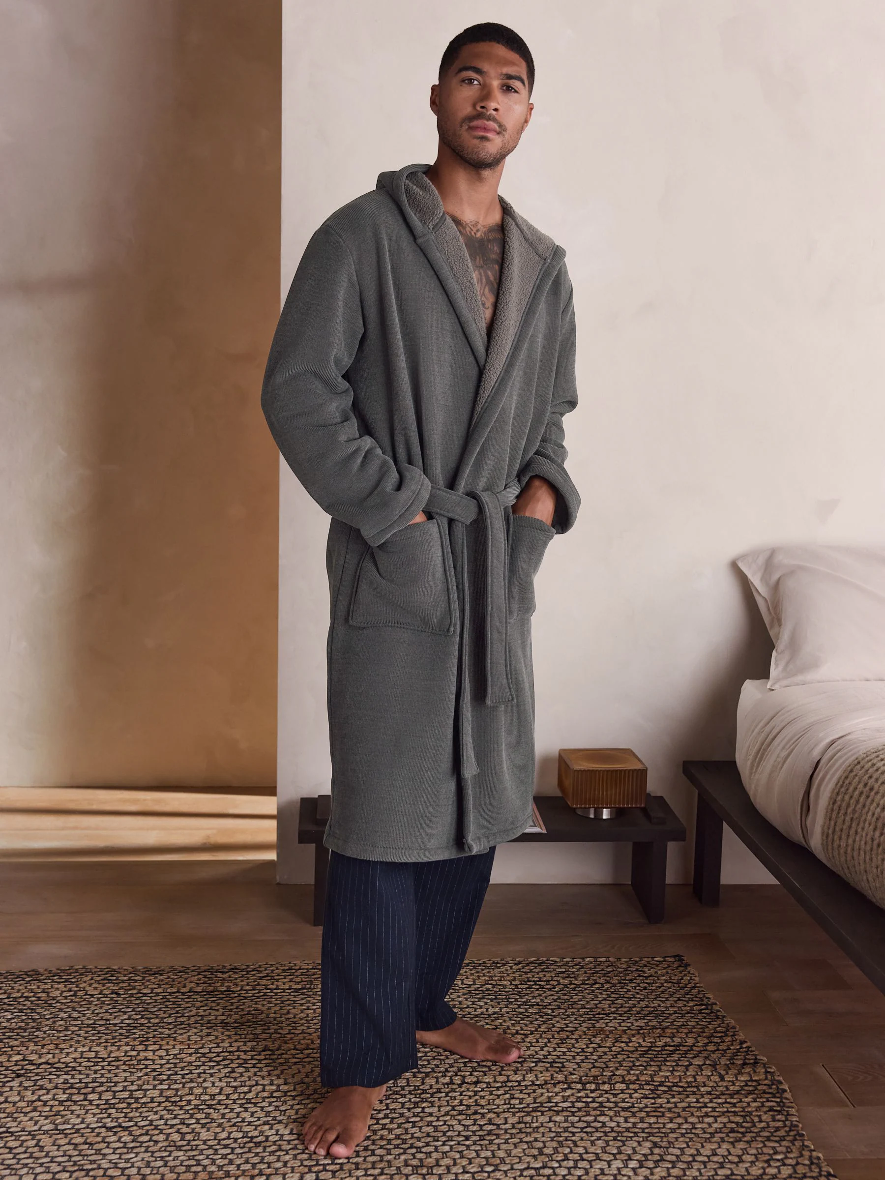 Leisteen grijs - Corded Textured Dressing Gown