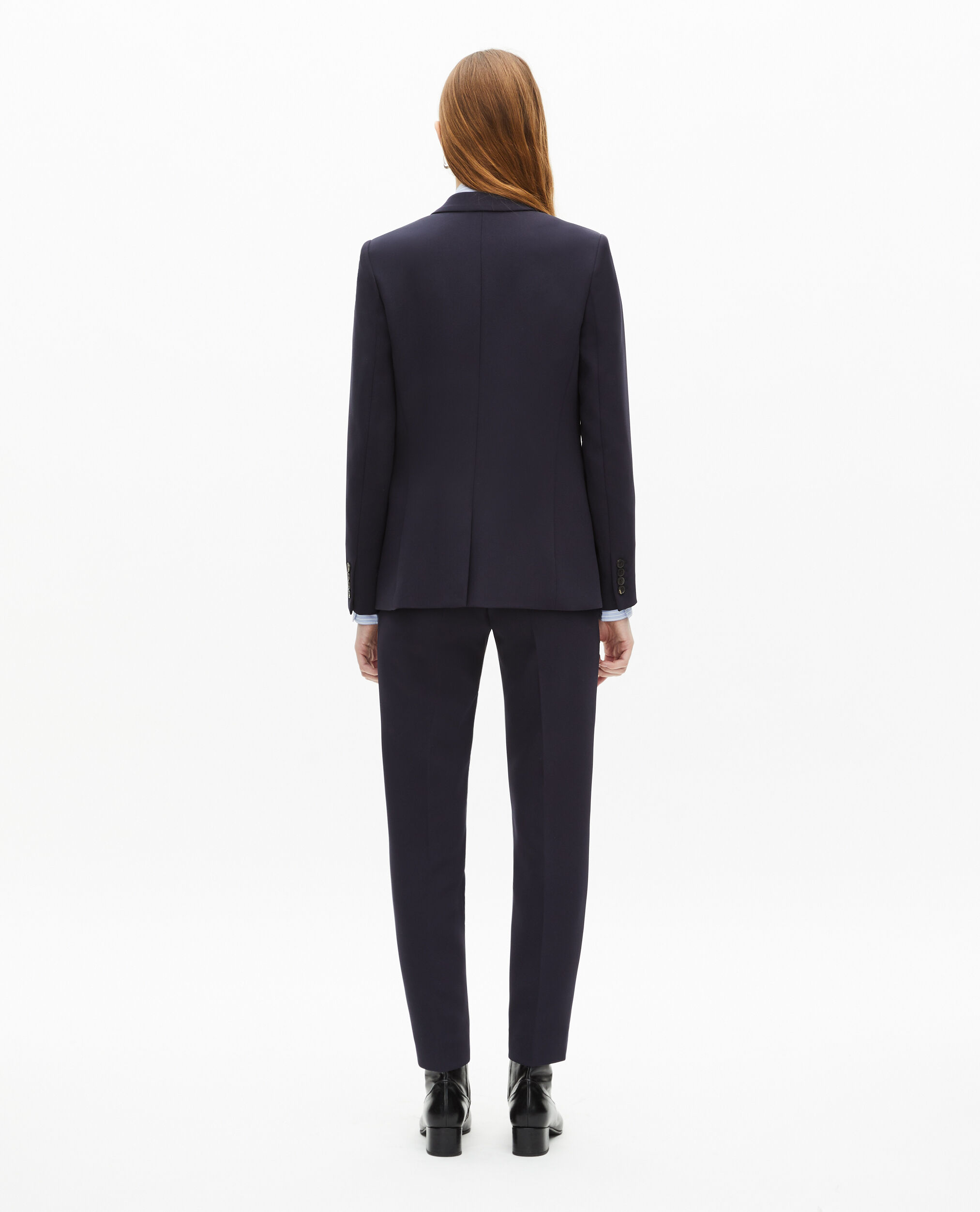 Veste tailleur en crêpe coupe structurée bleu marine