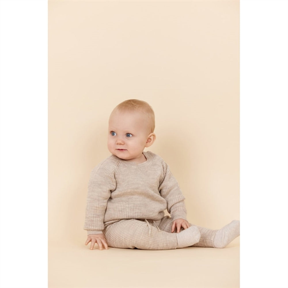 Pale Cream Melange Merino Classic Rib Bluse