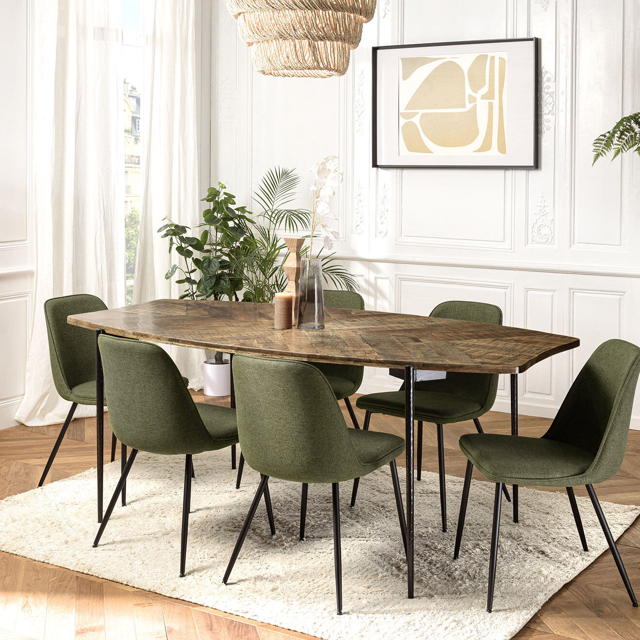 Macabane Table à manger bords concaves bois recyclé Kiara bois - 200x100x78 cm