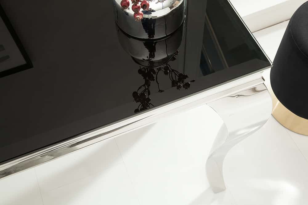 Eleganter Konsolentisch MODERN BAROCK 145cm schwarz Opalglas Edelstahlbeine