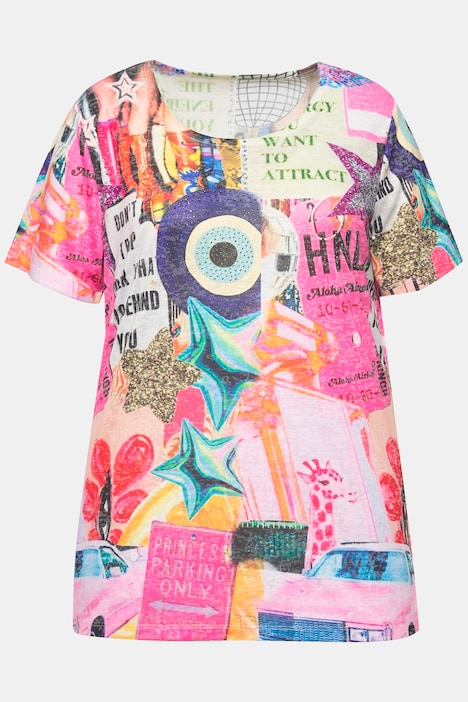 T-Shirt, buntes Muster, Rundhals, Halbarm