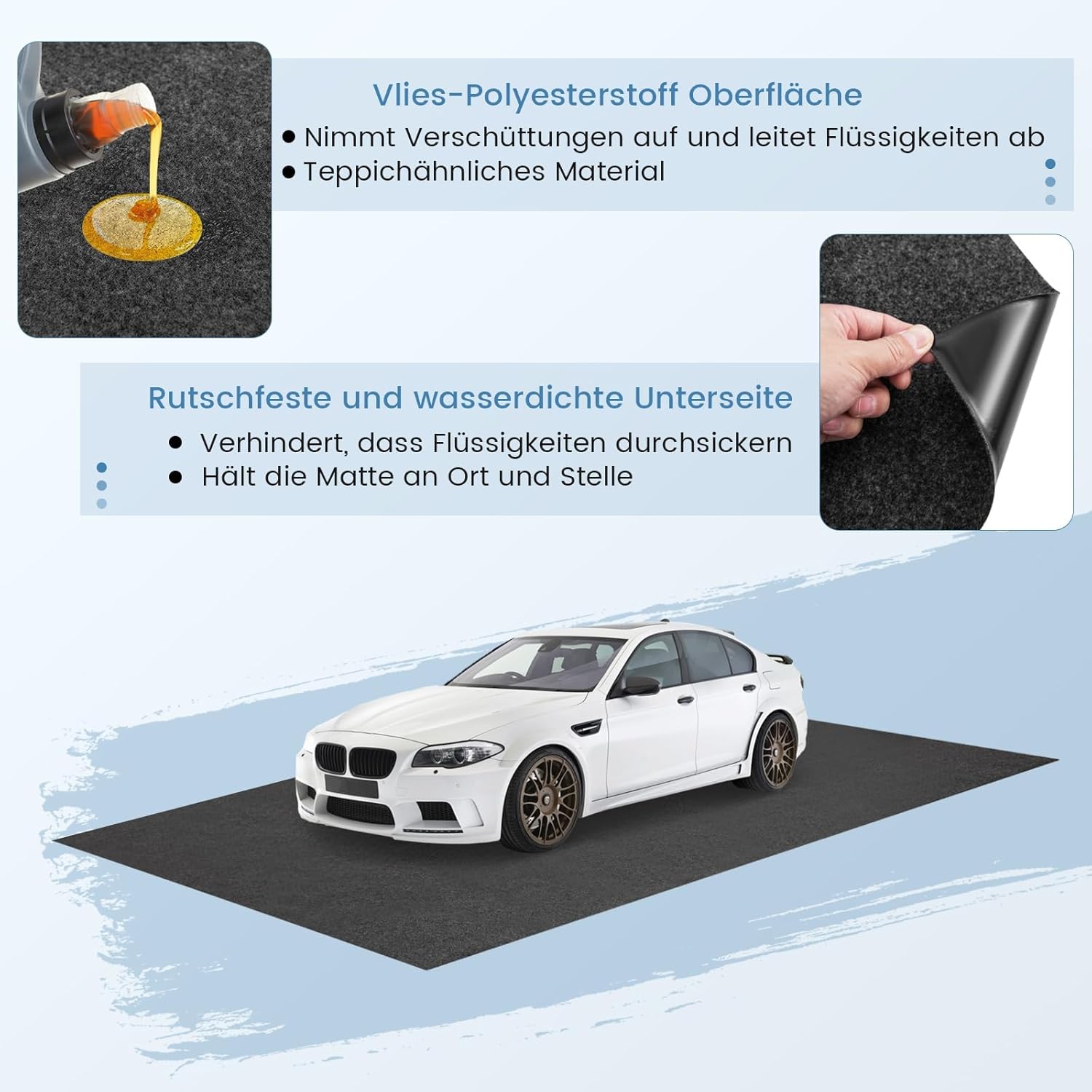 COSTWAY Garage Bodenmatte, 600 x 220 cm Auto Ölauffangmatte, Ölmatte rutschfest & wasserdicht & wiederverwendbar, Garagenmatte Antirutschmatte mit doppelseitigem Klebeband für Werkstatt, Garage
