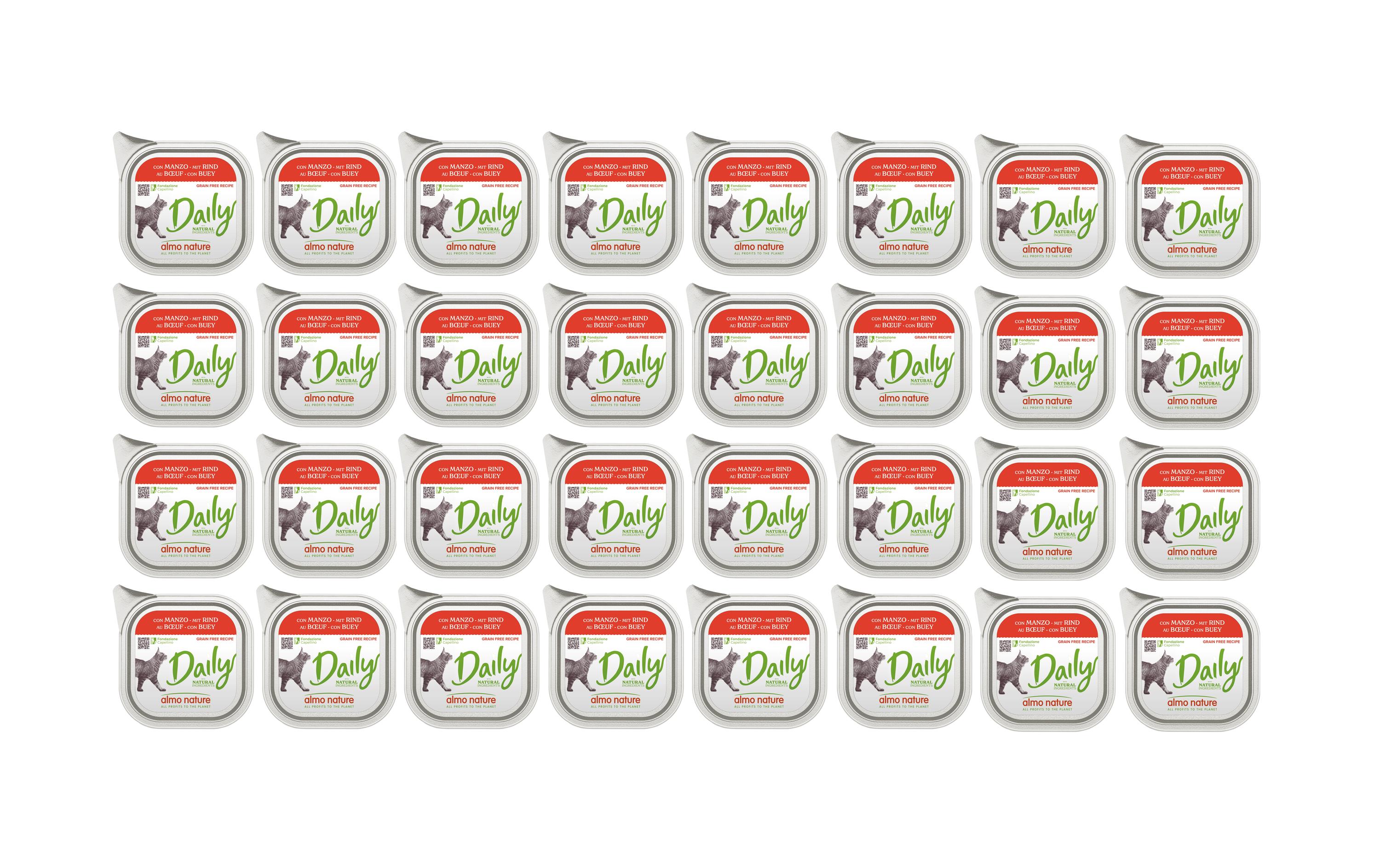Nassfutter Daily mit Rind 32 x 100gAlleinfuttermittel für ausgewachsene Katzen