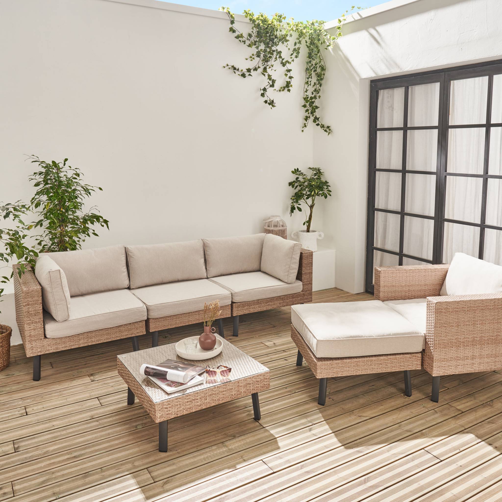sweeek - Loungeset plat wicker, 5 plaatsen