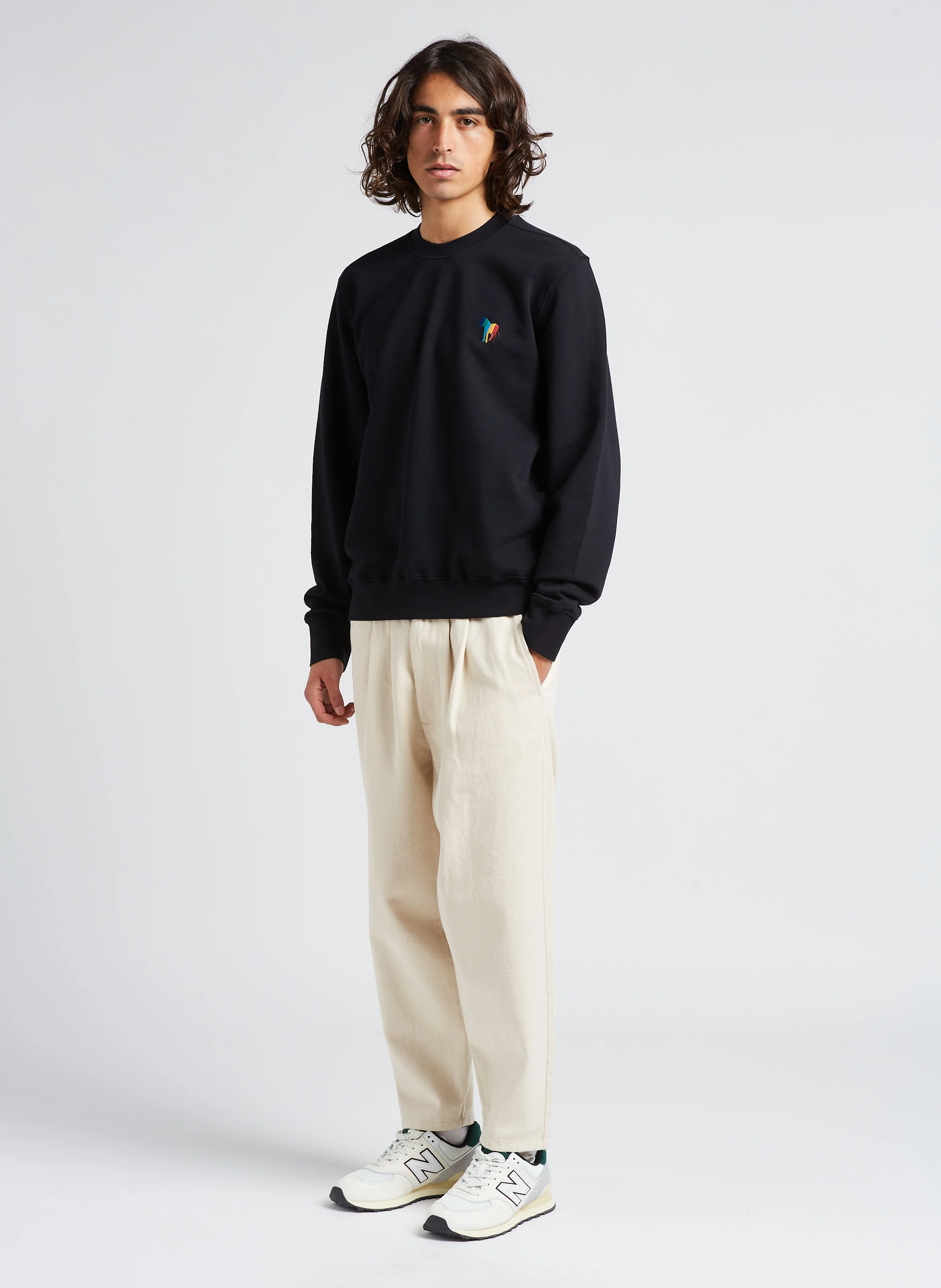 Sweat col rond brodé en coton | Noir