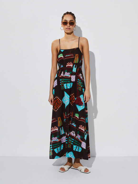 Vestido de algodão estampado - Multicolorido