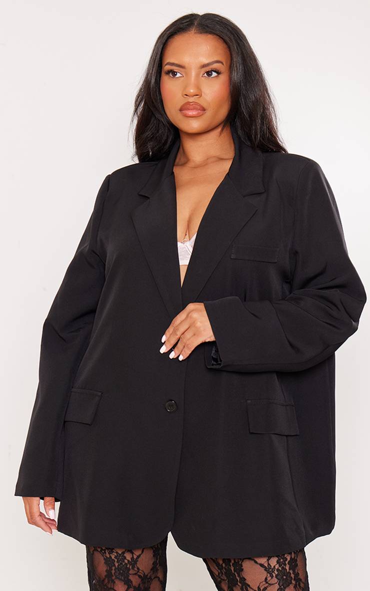 Noir Blazer Structuré Oversize Grande Taille