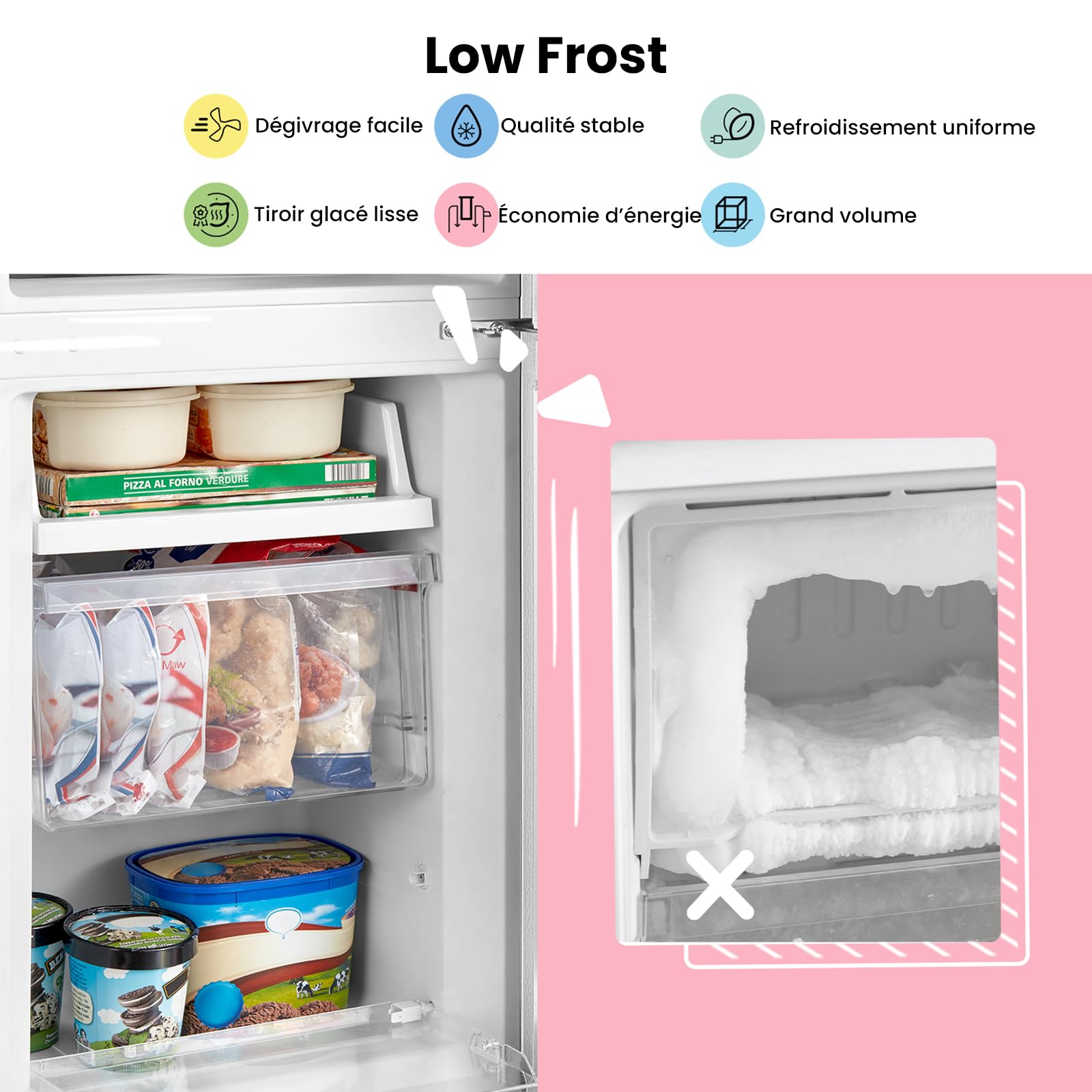 Comfee' RCB169DK2(E) 174L Réfrigérateur avec Congélateur/Hauteur 150 cm/Low Frost/Température Réglable du Réfrigérateur/Lumière LED/195 kWh/an/115L Ré