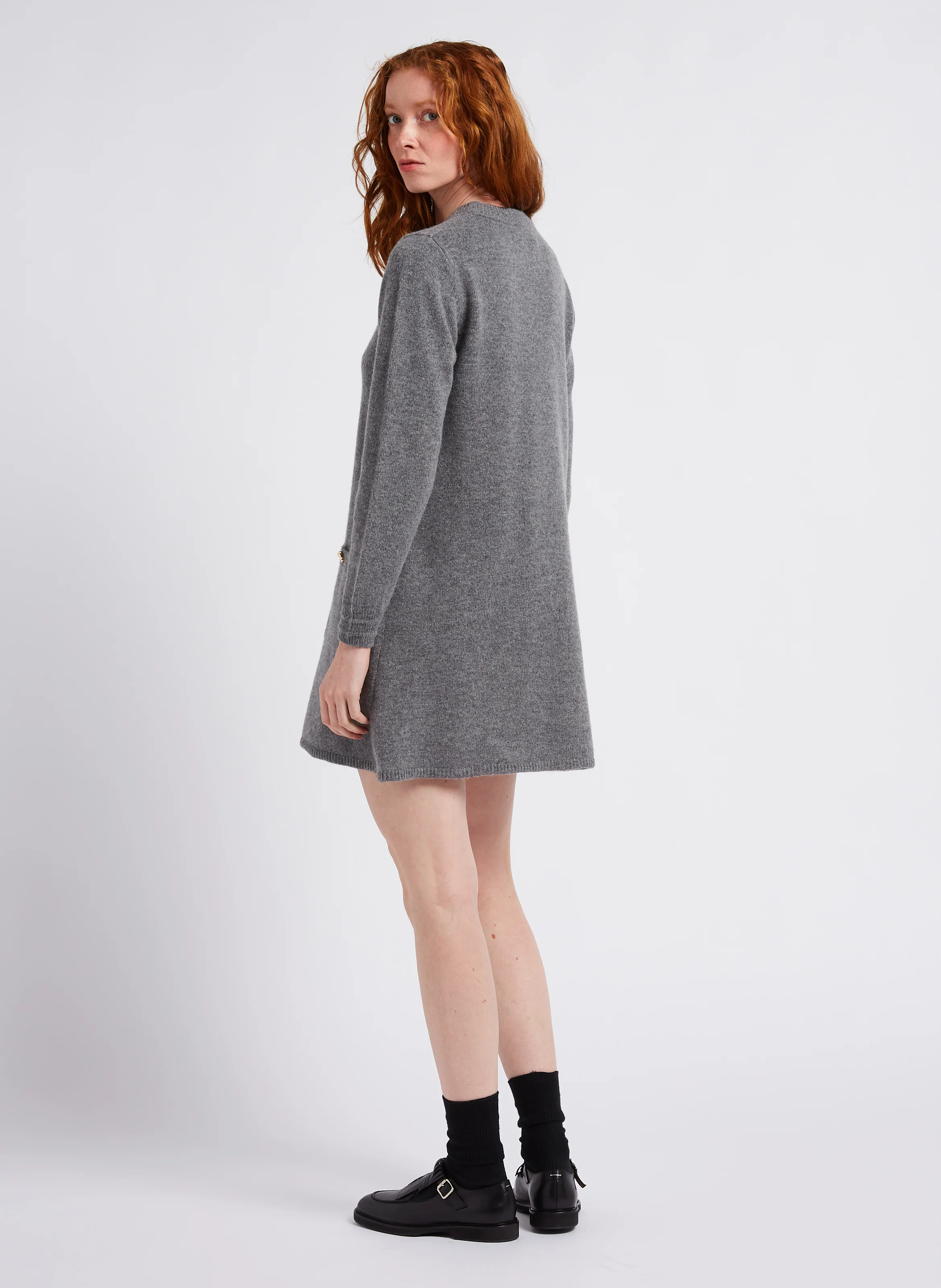 ROSS - Robe courte col rond en laine et en cachemire mélangés | Gris