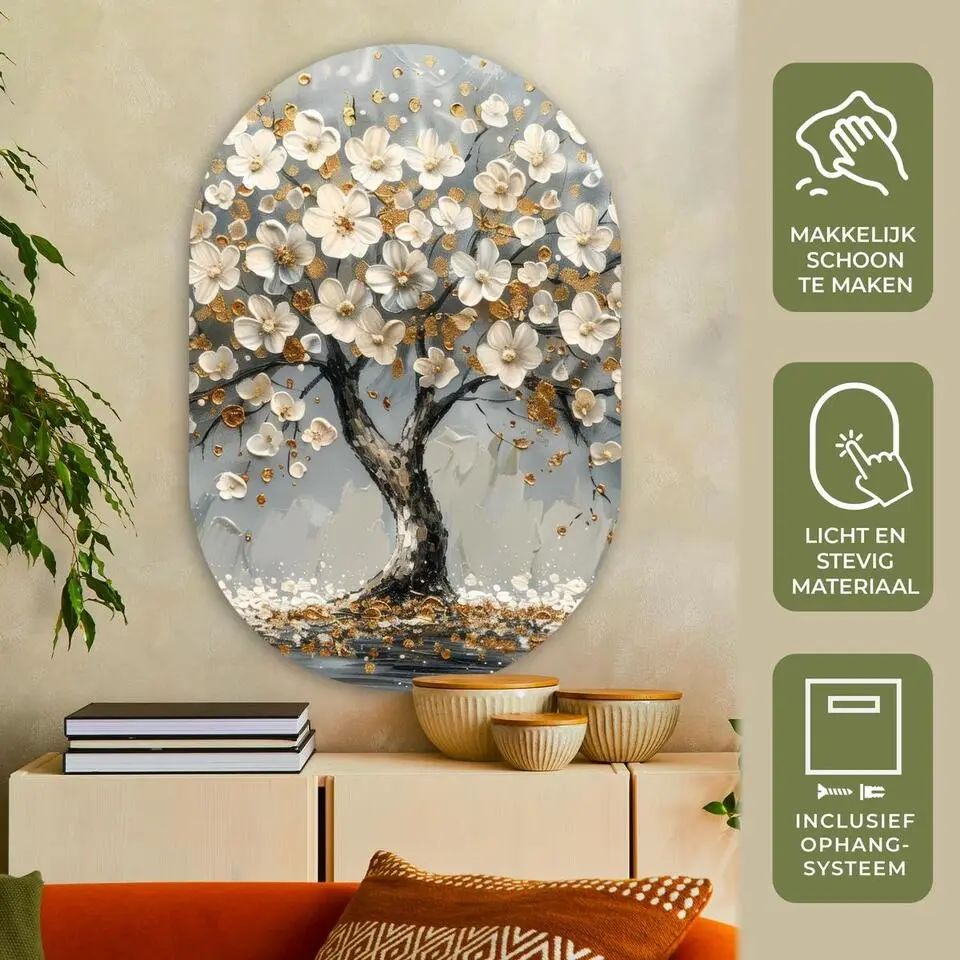 MuchoWow Wand decoratie 80x120cm Boom Goud Bloemen Abstract