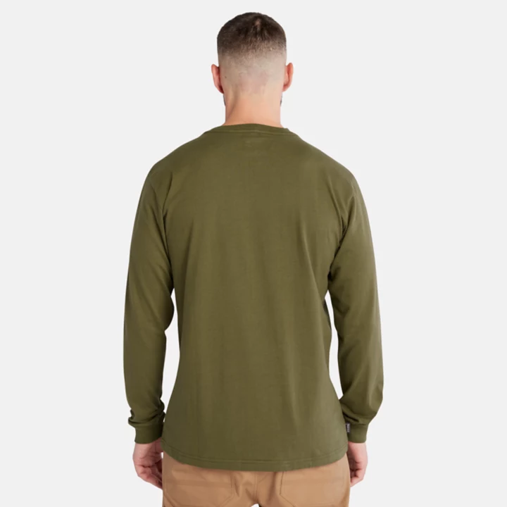 Camiseta Timberland PRO Core Logo de manga comprida para homem, na cor verde.
