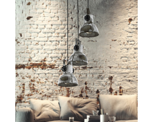 Hanglamp, 3-lichts, H 150 cm, Ø kap 27 cm, bruin/patina/zwart