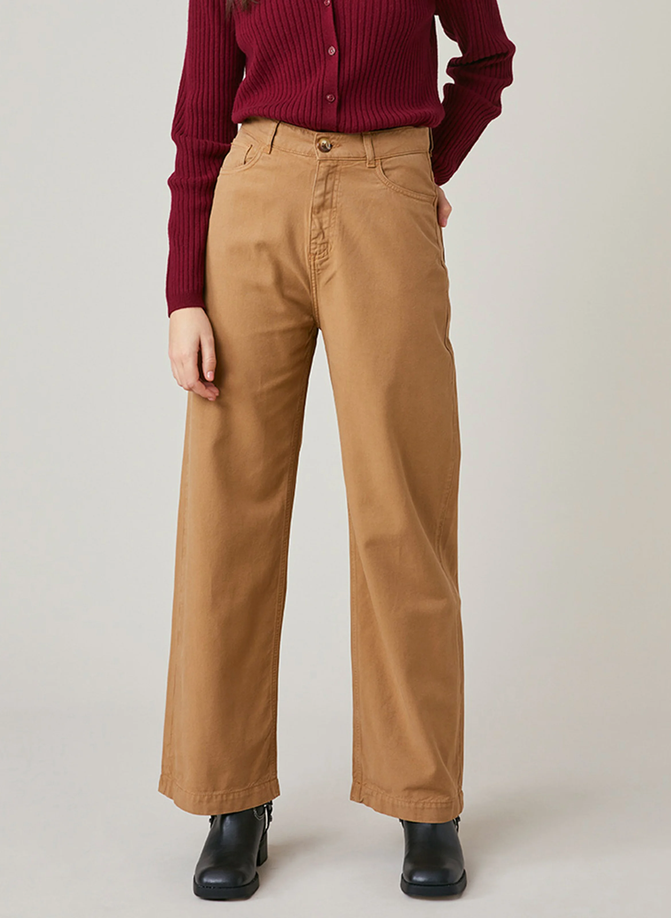 FORALIA - Pantalon large en coton mélangé | Marron