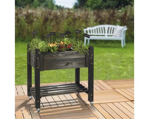 Verhoogd tuinbed op palen, basis, zonder wielen, 90x60x85 cm, zwart