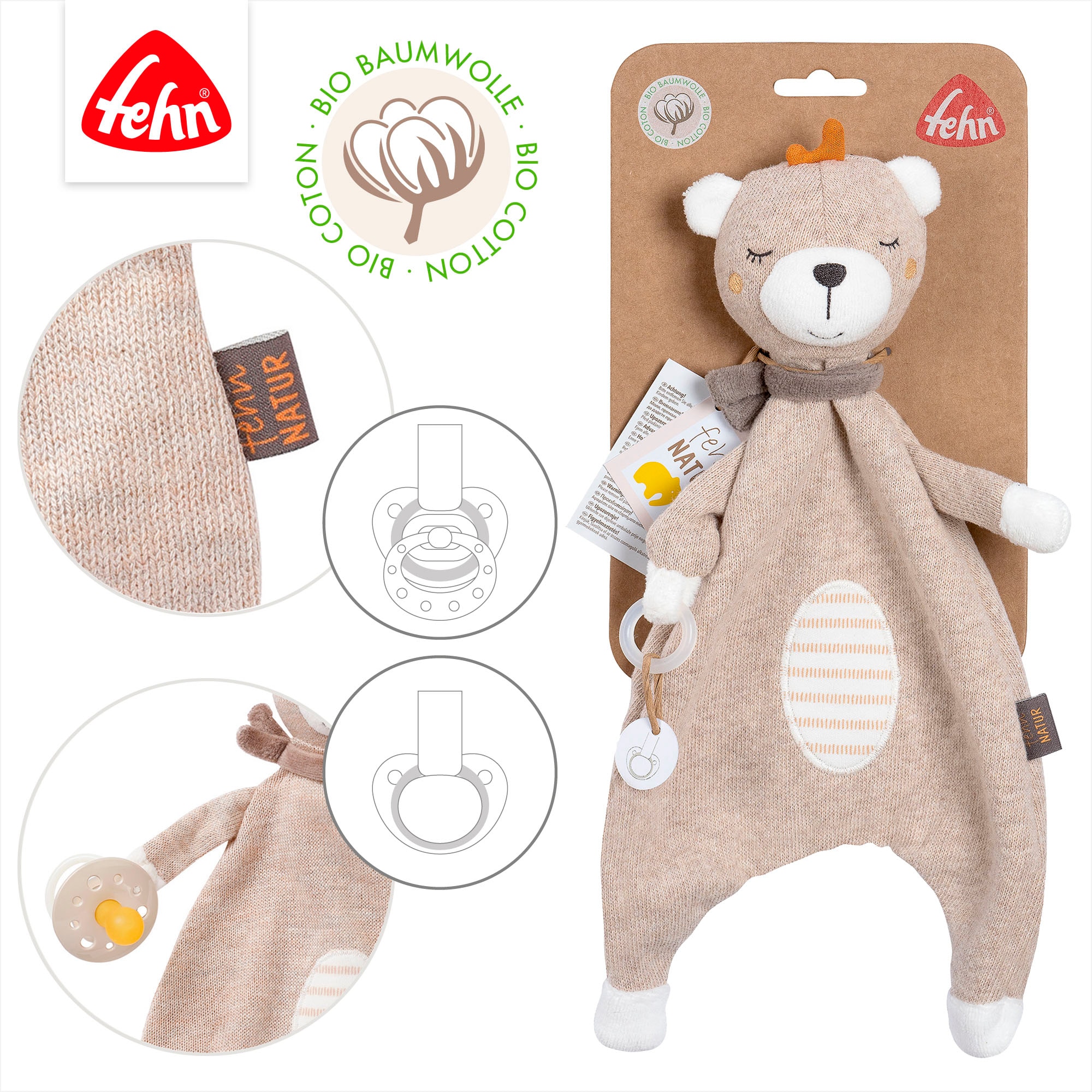 Fehn Kuscheltuch »fehnNATUR, Schmusetuch Teddy« mit Schnuller-Befestigung
